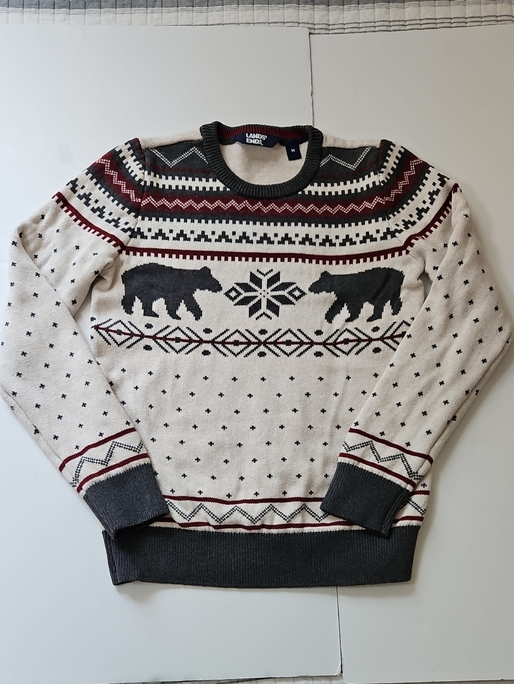 Lands End Mens Fair Isle Family Holiday Sweater 2025 Cotton Snowflake Bear SZM